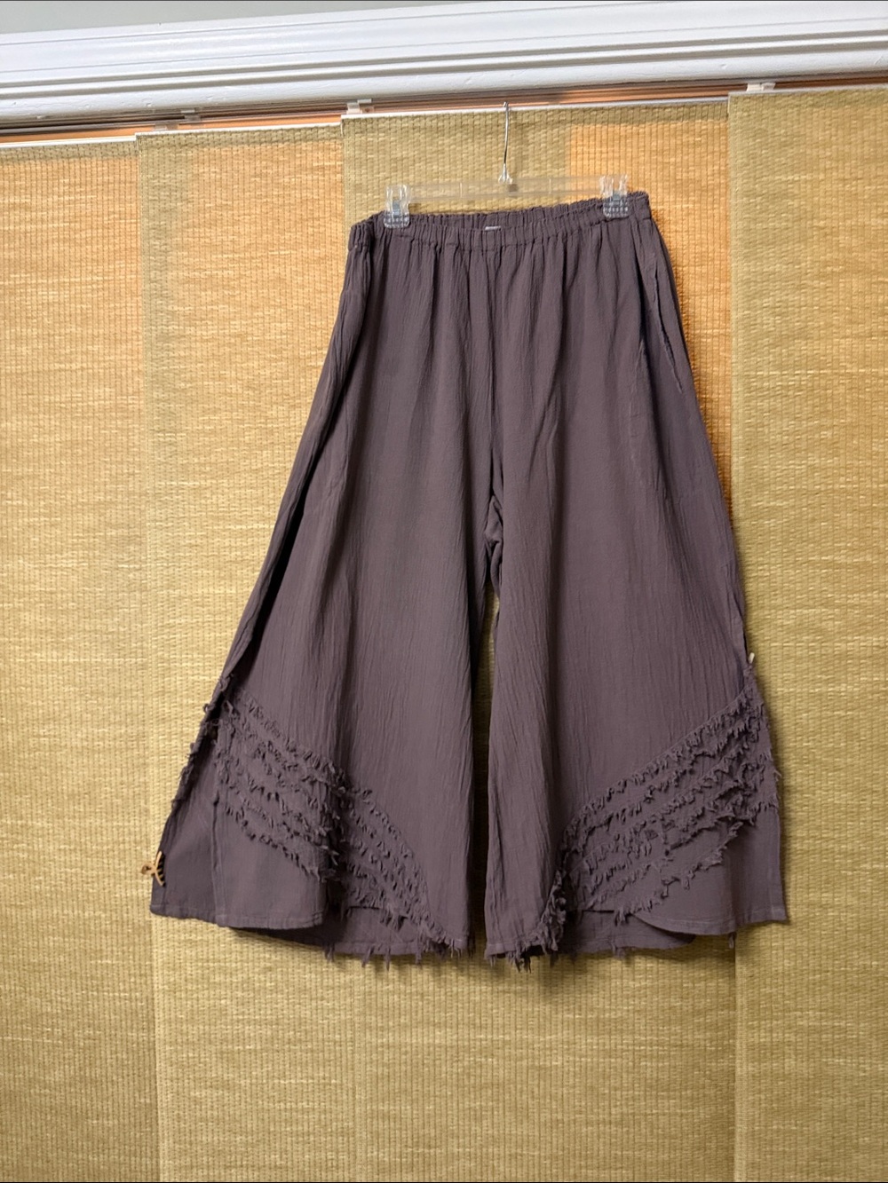 Oh My Gauze! Wide Leg Frayed Hem Palazzo Pants - Mauve